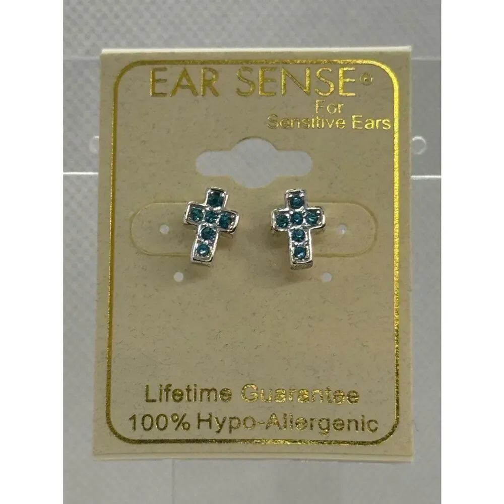 Ear Sense CrossβStud Earrings in Teal